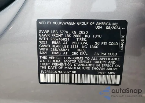 2025 Volkswagen Atlas Cross Sport Sel Premium R-Line из США, поврежденный, VIN 1V2FE2CA7SC202166